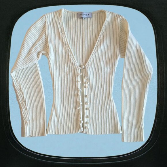 musier white knitted ribbed cardigan - Picture 1 of 5